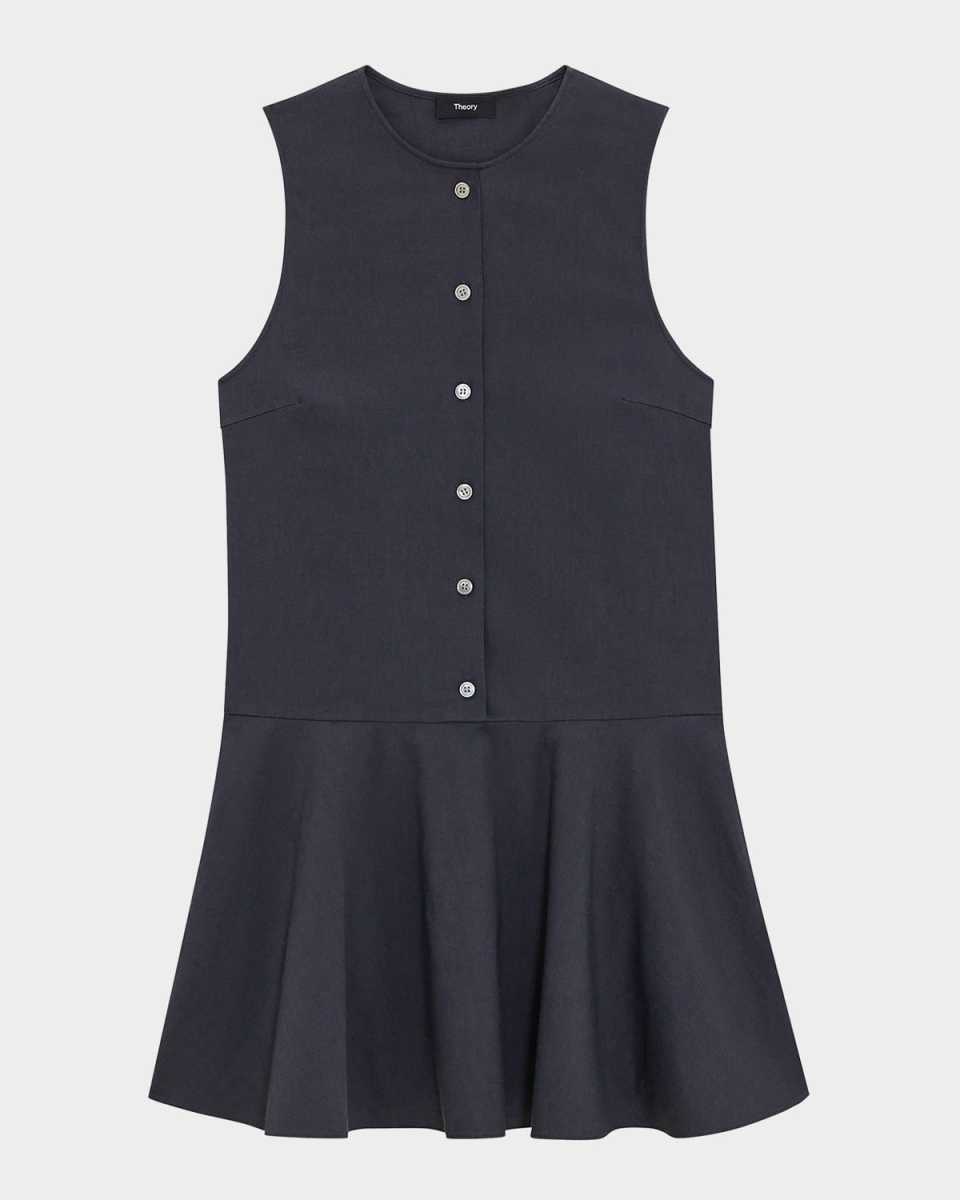 Drop-Waist Crunch Linen Mini Dress